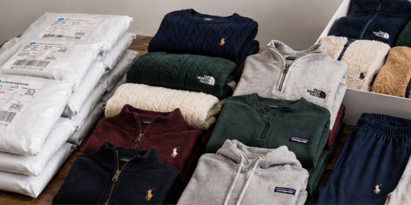 Lots de pulls et vestes de marque de seconde main préparés par FripDrop